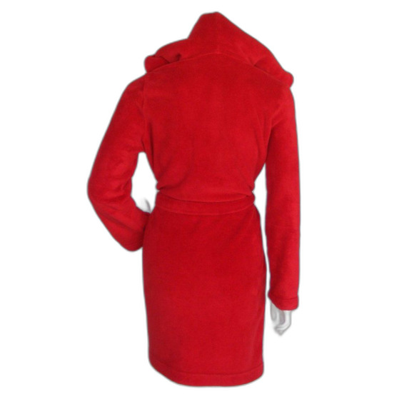 VICTORIA'S SECRET Plush Robe, XS/S, Red, Sherpa lined hood, Sash - Picture 8 of 13